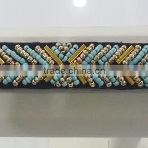 FASHION FABRIC HAND SEWN BEADED METAL TUBE HEAD BAND thumbnail-1