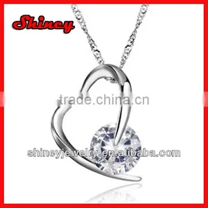 Stock Order !silver Cheap Solitaire Diamond Heart Necklace thumbnail-1