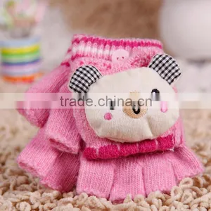 Children Half Finger Lovely Knitted Gloves, Flip Warm Gloves thumbnail-3