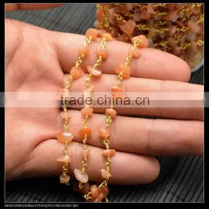 LFD-006C ~ Wholesale DIY Gold Plated Wire Wrapped Freeform Red Agate Chips Chain Gem Stone Beaded Jewelry Handmade Finding thumbnail-1