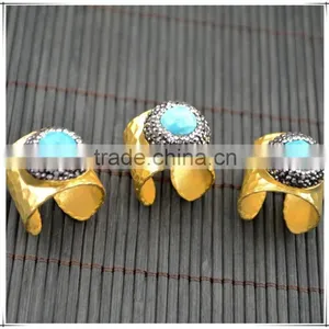 LFD-001R ~ Gold Plated Druzy Faceted Turquoise Stone Pave Rhinestone Crystal Rings For Women Jewelry Finding thumbnail-5