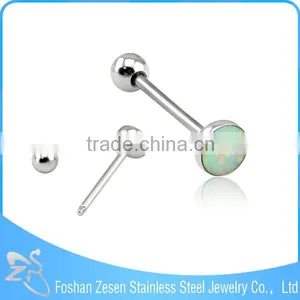 Medical Steel Synthetic Opal Piercings Body Jewelry Round Shaped Tongue Ring thumbnail-1