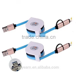 Retractable OTG Flat Charge and Sync 2-in-1 Cable With 8pin & MicroUSB Connectors for IPhone 6 , IPad, IPod Touch /5 Nano 7 thumbnail-1