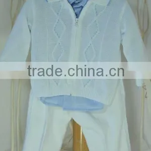 Baby Wear Baby Sweater, Kid Boy White Knitted Zip Pullover Warm Sweater thumbnail-1