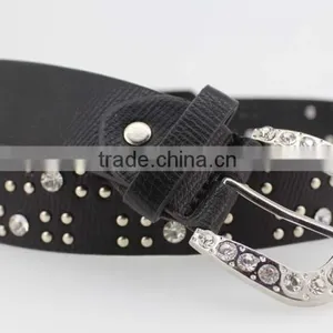 Women's Classical Metal and Rhinestone Studded 33Mm Belt Leather With Shiny Rhinestone Buckle thumbnail-4