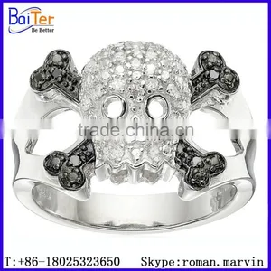 Men's & Women's Micro Pave Diamond 925 Sterling Silver Skull Ring Wholesale thumbnail-1