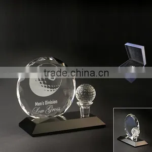 Wholesale Custom Round Shape Crystal Glass Golf Trophy Plaque for Sports Souvenir thumbnail-1