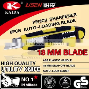 6 PCS Auto Loading 18mm Snap Off Blade Plastic With Rubber Grip Handle Utility Knife thumbnail-1
