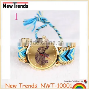 New Design Women Elephant Watch Geneva Colorful Braid Bracelet Watch thumbnail-1