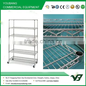 2015 Hot Sell NSF 150KGS 72x24 Inch 5 Layer Chrome Hospital Heavy Duty Wire Shelf With Wheels (YB-WS019) thumbnail-3