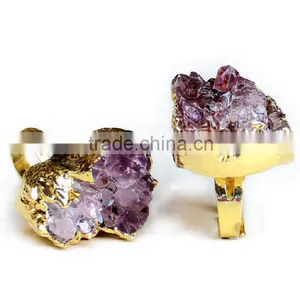 Druzy Quartz Amethyst Gold Plated Ring thumbnail-2
