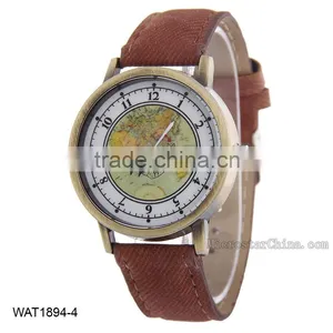 World Map Jean Canvas Wrist Watch thumbnail-4