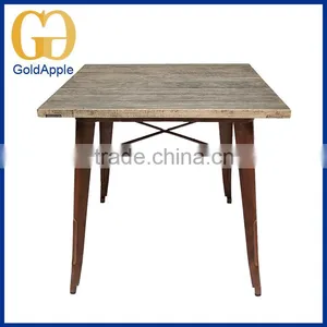Wholesale Vintage Restaurant Dining Metal Legs Wood Table thumbnail-2