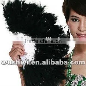 Belly Dance Accessories, Black Belly Dance Turkey Feather Fan for Belly Dancer DJ1029 thumbnail-1