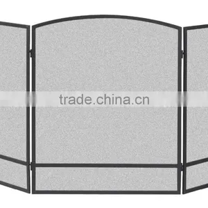 3-Panel Arch Fireplace Screen With Double Bar With Black thumbnail-1