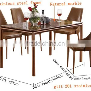 Modern Natural Coffee Color Marble Korean Dining Table Stainless Steel Legs thumbnail-6