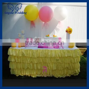SK001D New 2014 Ruffled Elegant Polyester Ruffled Polyester Steps in Bridal Yellow Table Skirts thumbnail-1