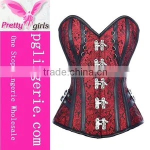 Black Red and Brown Satin Steel Boned Jacquard Underbust Corset thumbnail-6