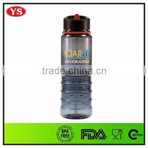 BPA Free Gray Plastic Water Drinking Bottle With Straw and Lid thumbnail-1
