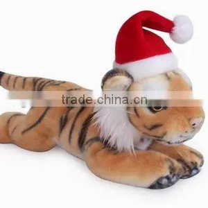 High Quality Factory Wholesale Realistic Plush Brown Tiger Christmas Plush Grovel Brown Tiger With Christmas Cap Plush Tiger Toy thumbnail-1