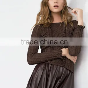 Ladies Knitted Blouses Round Collar Slim Knitted Sweater thumbnail-1
