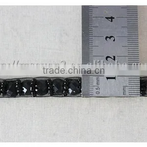 Handmade Black Organza Beaded Trim Decorative Beaded Trimming for Garments/bags/dress thumbnail-2