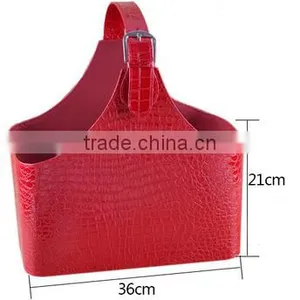 High Grade Crocodile Pattern Leather Magazine Clothing Wine Basket Holder for Storage, Leather Gift Basket thumbnail-6