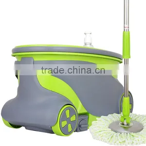 Portable Magic Mop With 2 Wheels SS Bucket Reusable Spin Mop Heads thumbnail-1