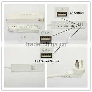 Pisen 1.8m 6ft Cable Fast Charging 3 Outles Power Strip With 1A 2.4A 2.4A 3 USB Charger thumbnail-1
