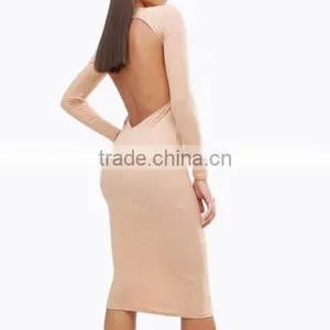 Sexy Women Bodycon Long Sleeve Plunge Neck Backless Lace-up Party Dress M thumbnail-3