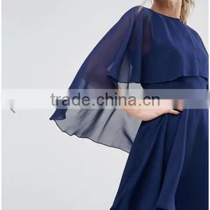 OEM Service Supply Type And Evening / Formal Dresses Type Elegant Evening Dress/ Navy Chiffon Dip Back Cape Mini Dress thumbnail-3