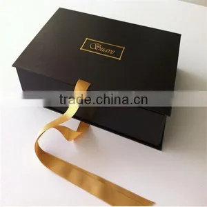 Dark Black Ribbon Tie Flat Packagings Box For Women Bra ,Flat Box With Gold Logo thumbnail-1