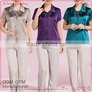 Latest Design Fashionable Short Sleeve Blouse for Middle Aged Women thumbnail-1