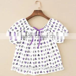 New Style Lady Puff Sleeve Full Screen Printing t Shirt Wholesale thumbnail-6