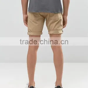 2016 High Quality Latest Custom Five Pocket Men's Khaki Slim Fit 100% Cotton Stretch Denim Concealed Fly Casual Plain Hot Shorts thumbnail-2