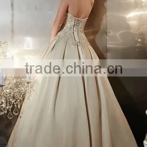 New Backless Satin Beaded Champagne Colored Bridesmaid Dresses thumbnail-2