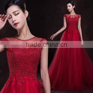 2014 Red Lace Nude Cap Sleeve Tube Sex Women Party Evening Dress thumbnail-1
