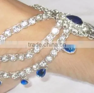 SILVER Blue Crystal Anklets Toe Ring Barefoot Sandal PAYAL Pair thumbnail-3
