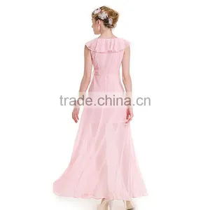 Maxnegio Sexy Long Maxi Pink Color With Ruffle Neck Evening Dress for Girls thumbnail-6