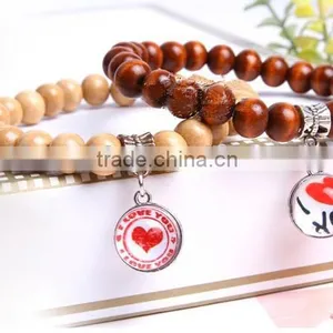 Customized UK Flag Glass Dome Charm Wood Bracelets Jewelry thumbnail-3