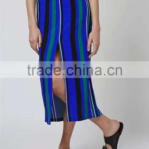 New Arrival Brand Design Stripe Split Maxi Skirt Blue Fashion Long Summer Skirts Muslim Fitting thumbnail-4