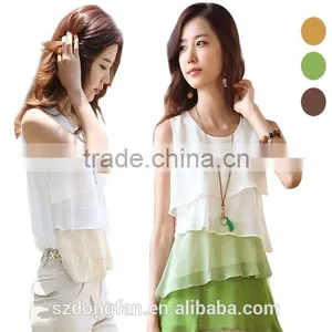 2016 Korean Multi-layered Shirts Women Tops Summer Blouse Sleeveless Vest Chiffon Shirts Cheap thumbnail-3