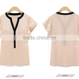 Apricot Pink and White Comfortable and Breathable t Shirt Wholesale Short Sleeve t Shirt Ladies Blouse thumbnail-5