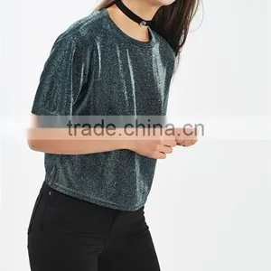 Wholesale Fashion Metallic Shimmer T-shirt Women thumbnail-1