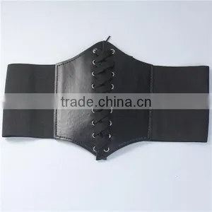 High Quality Black PU Leather Elastic Wide Waist Belt thumbnail-1