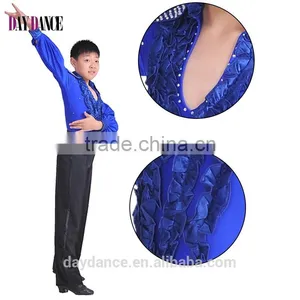 Boys Rhinstone Collar Stage Competition Clothes Kids Long Sleeve Latin Cha-Cha Dance Shirts Leotard thumbnail-1