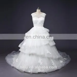 High-end Customize White Illusion Neckline Applique Wedding Dress Designers thumbnail-1