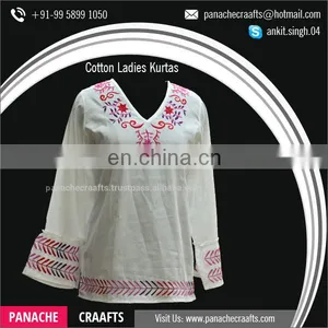 Best Selling Simple Plain Cotton Indian Kurti, Embroidered White Kurtis thumbnail-1