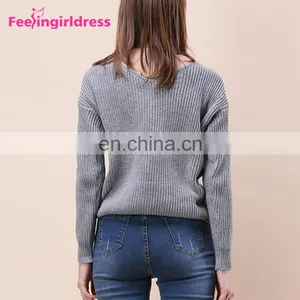 Custom Private Label Ladies Crop Top Long Sleeve Women Knitted Sweater thumbnail-3
