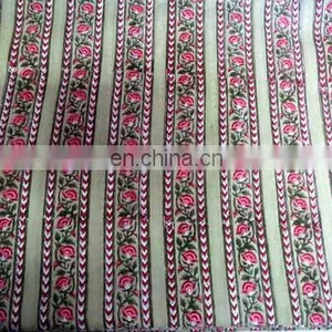 Indian Floral Striped Block Printed Fabric Natural Sanganeri Jaipuri Fabric / Fabric / 100% Cotton Fabric thumbnail-1